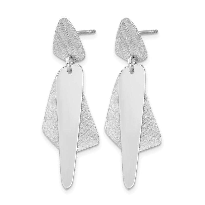 Sterling Silver Rh Plated Polished And Brushed Post Dangle Earring