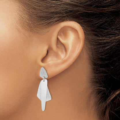 Sterling Silver Rh Plated Polished And Brushed Post Dangle Earring