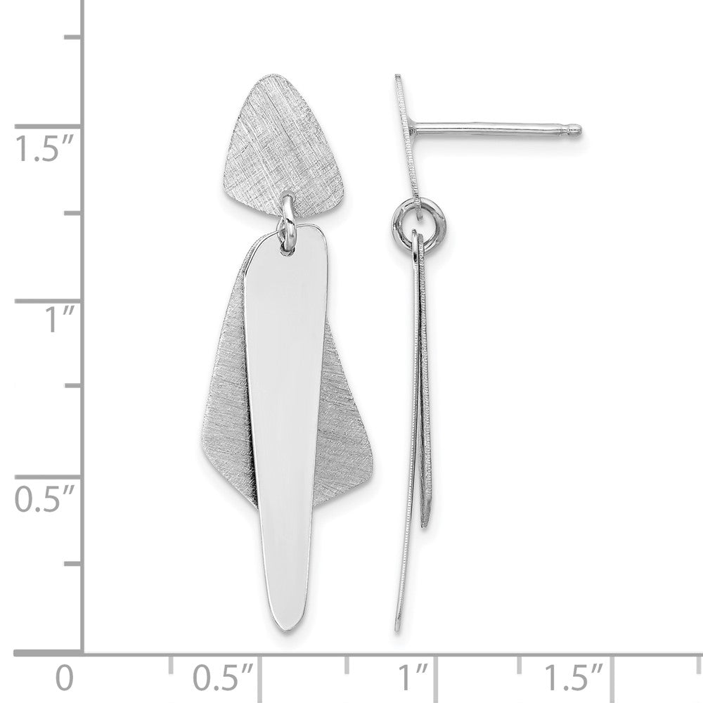 Sterling Silver Rh Plated Polished And Brushed Post Dangle Earring
