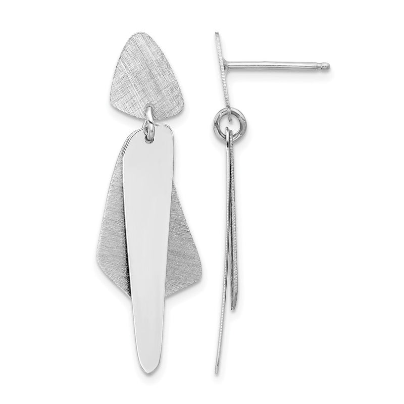 Sterling Silver Rh Plated Polished And Brushed Post Dangle Earring