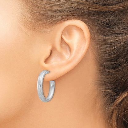 Sterling Silver Rhodium Plated Brushed J Hoop Post Earrings