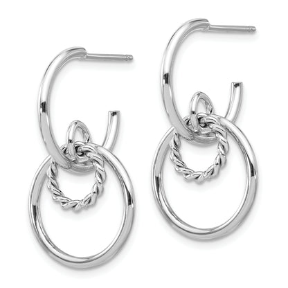 Sterling Silver Rhodium Plated Polished And Textured Post Dangle E
