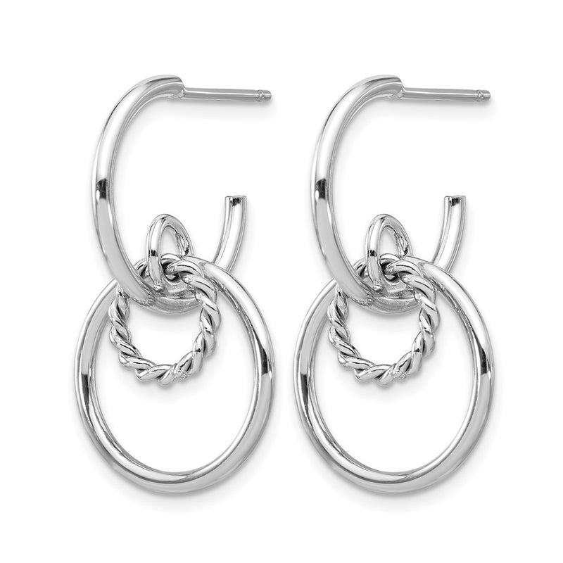 Sterling Silver Rhodium Plated Polished And Textured Post Dangle E