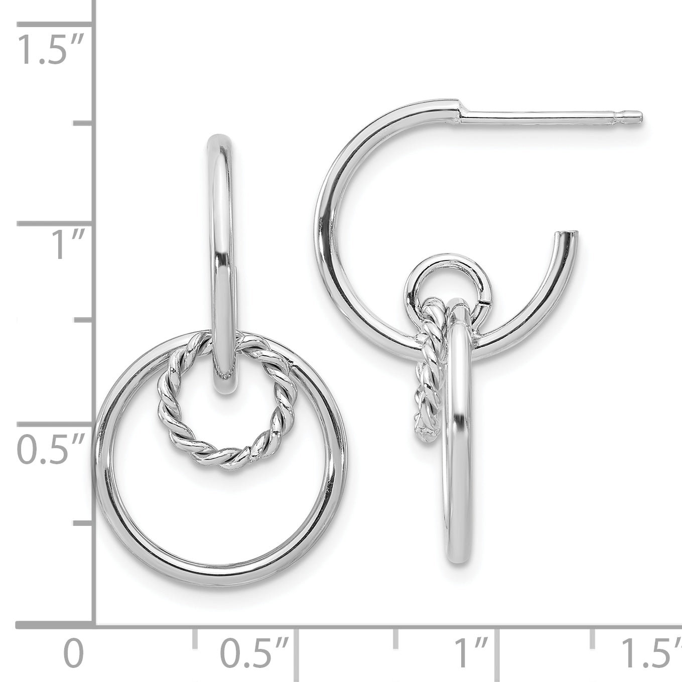 Sterling Silver Rhodium Plated Polished And Textured Post Dangle E