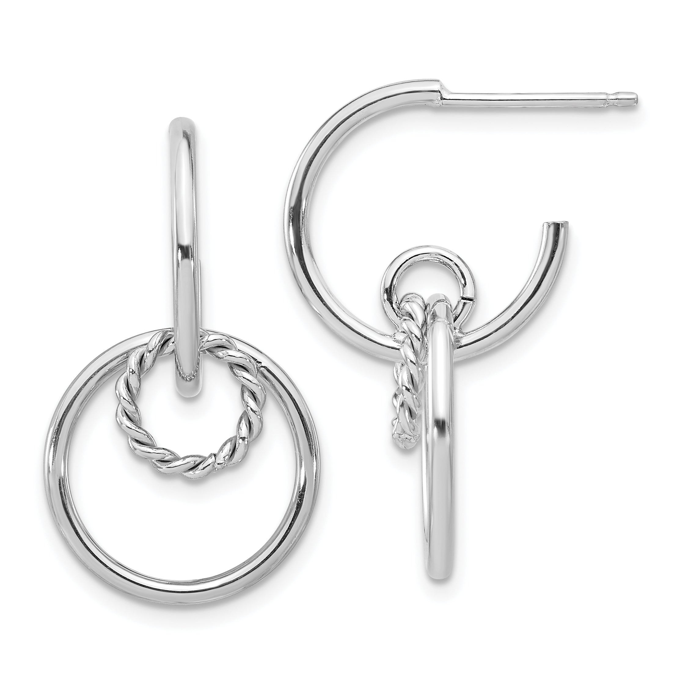 Sterling Silver Rhodium Plated Polished And Textured Post Dangle E