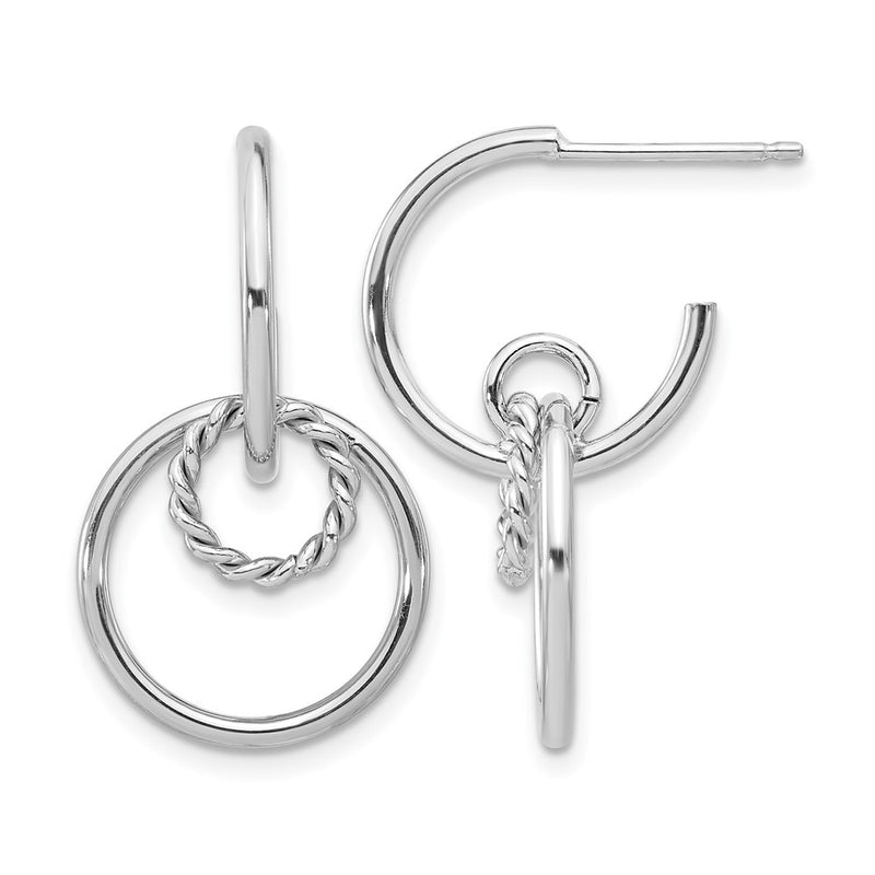 Sterling Silver Rhodium Plated Polished And Textured Post Dangle E
