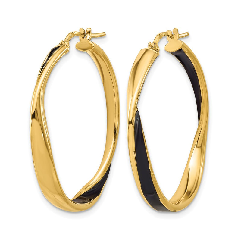 Sterling Silver Gold Tone With Black Enamel Hoop Earrings