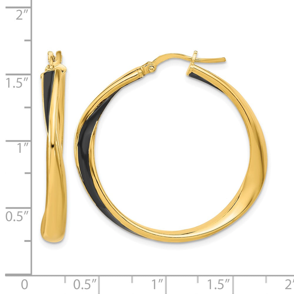 Sterling Silver Gold Tone With Black Enamel Hoop Earrings