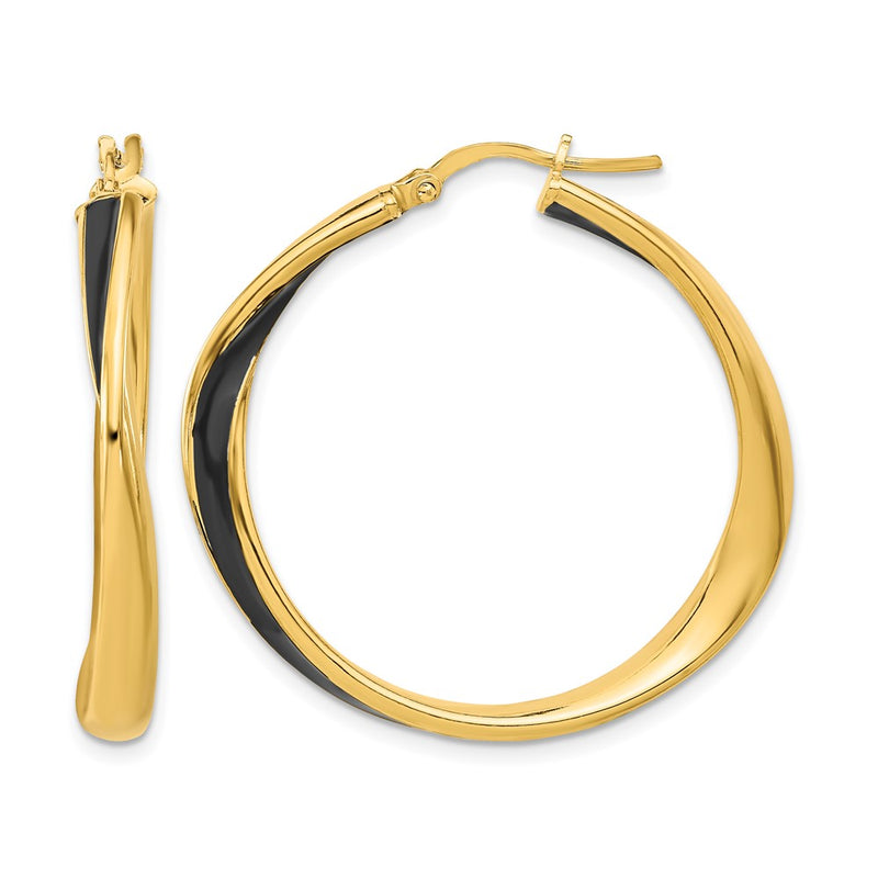 Sterling Silver Gold Tone With Black Enamel Hoop Earrings