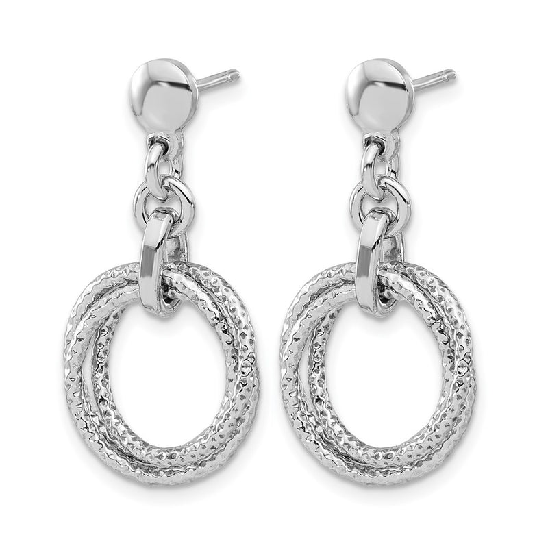 Sterling Silver Rhodium Plated Circles Post Dangle Earrings