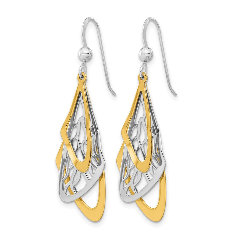 Sterling Silver Rhodium Plated And Gold Tone Dangle Earrings