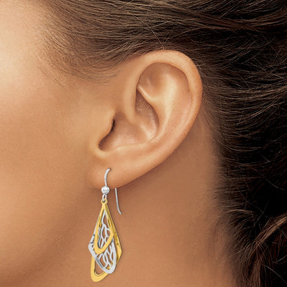 Sterling Silver Rhodium Plated And Gold Tone Dangle Earrings