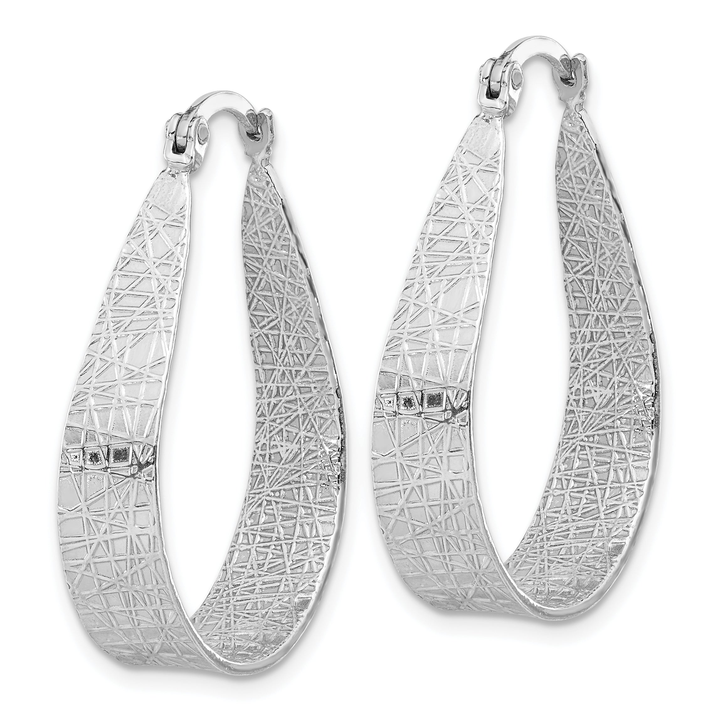 Sterling Silver Rhodium Plated Textured Hoop Earrings