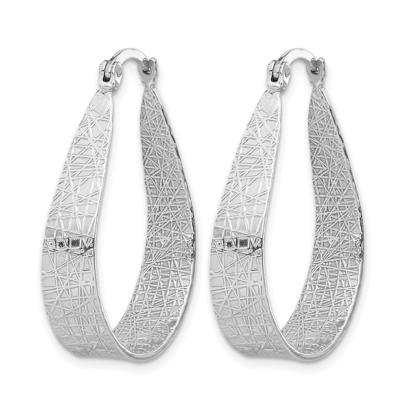 Sterling Silver Rhodium Plated Textured Hoop Earrings