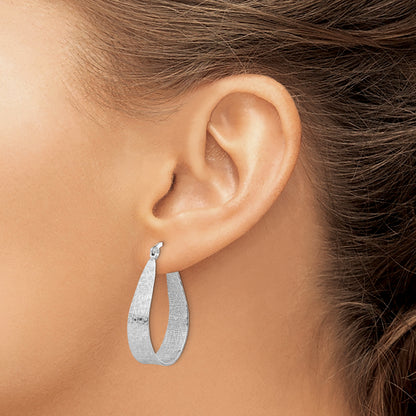 Sterling Silver Rhodium Plated Textured Hoop Earrings