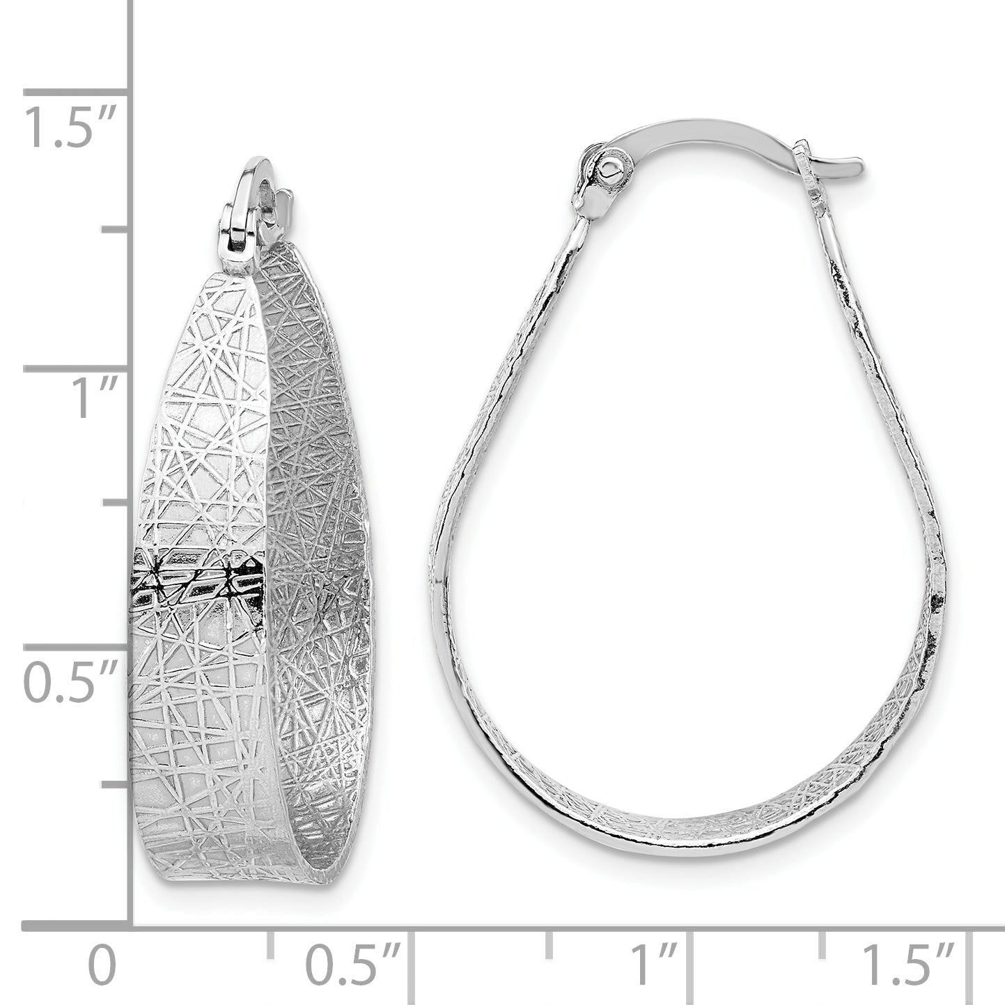 Sterling Silver Rhodium Plated Textured Hoop Earrings