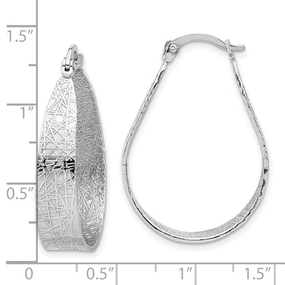 Sterling Silver Rhodium Plated Textured Hoop Earrings