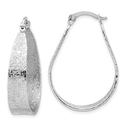 Sterling Silver Rhodium Plated Textured Hoop Earrings
