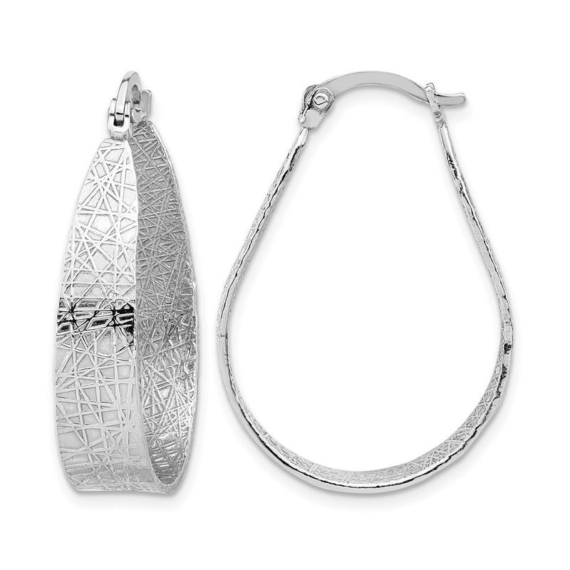 Sterling Silver Rhodium Plated Textured Hoop Earrings