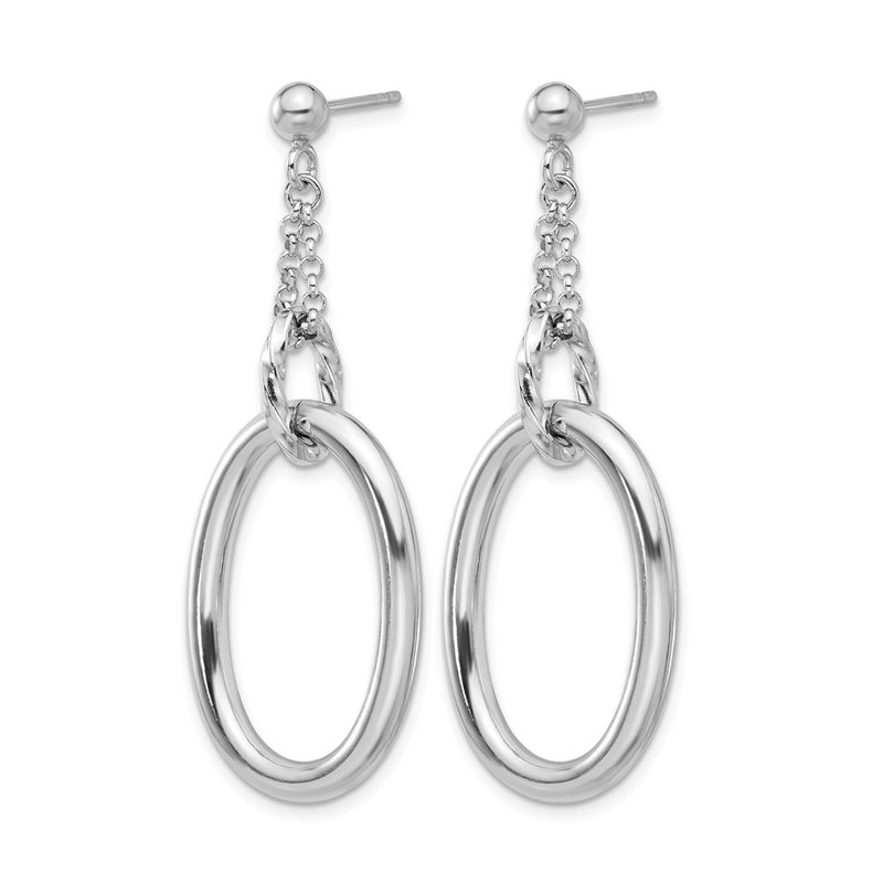 Sterling Silver Rh Plated Oval Post Dangle Earrings