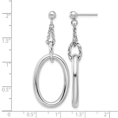 Sterling Silver Rh Plated Oval Post Dangle Earrings