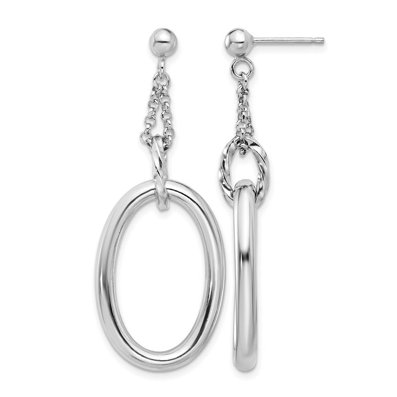 Sterling Silver Rh Plated Oval Post Dangle Earrings