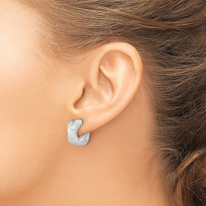 Sterling Silver Rhodium Plated And D/C Hinged Hoop Earrings
