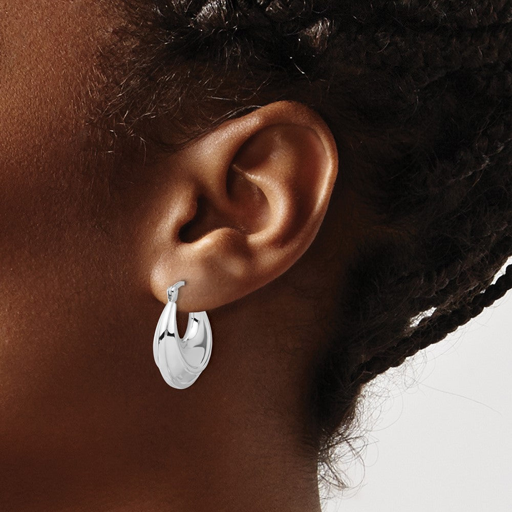 Sterling Silver Rhodium Plated Graduating Puffed Hoop Earrings