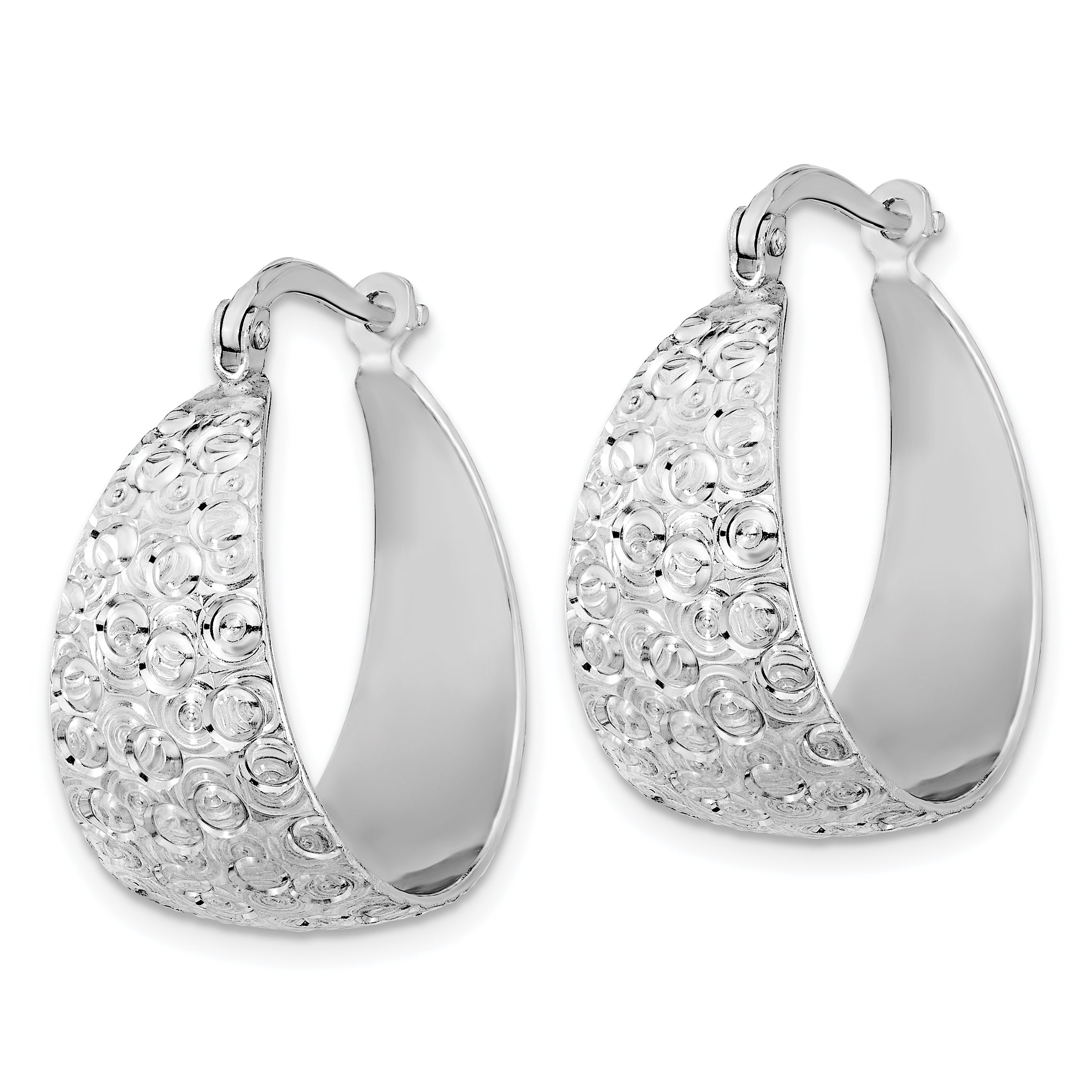 Sterling Silver Rhodium Plated Textured Hoop Earrings