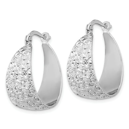 Sterling Silver Rhodium Plated Textured Hoop Earrings