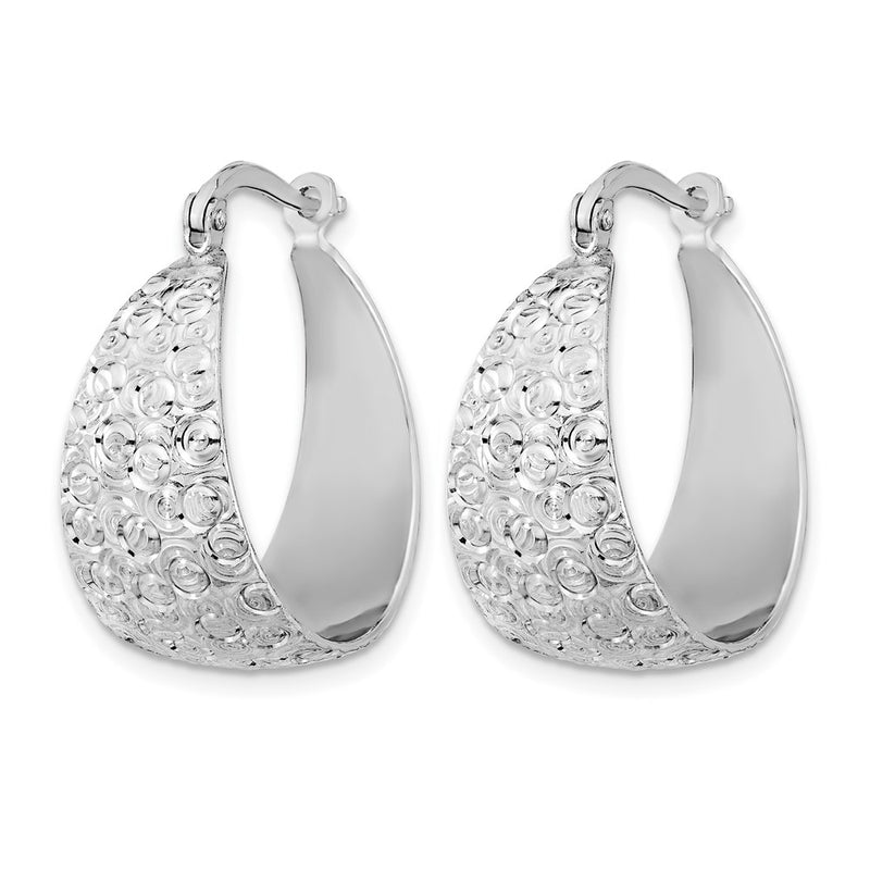 Sterling Silver Rhodium Plated Textured Hoop Earrings
