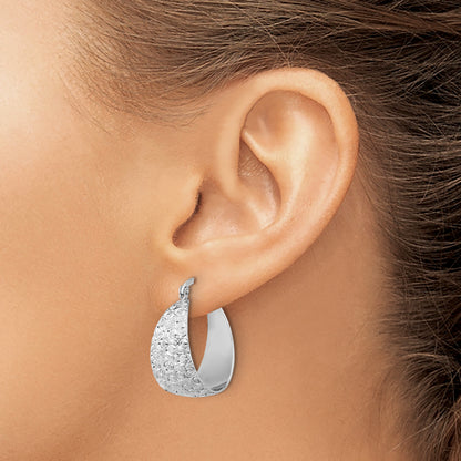 Sterling Silver Rhodium Plated Textured Hoop Earrings