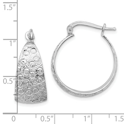 Sterling Silver Rhodium Plated Textured Hoop Earrings