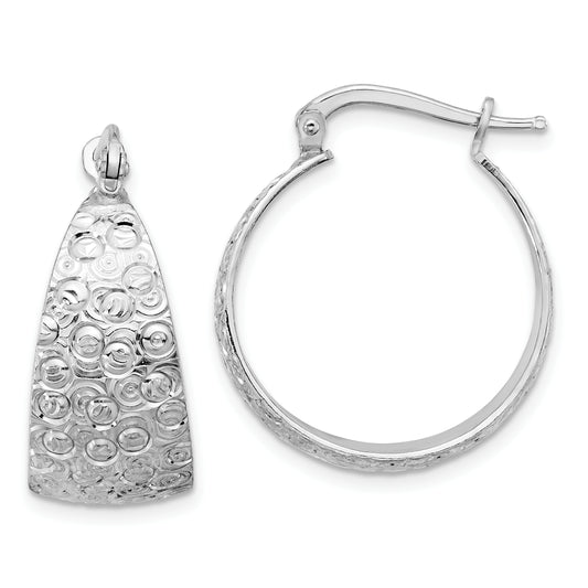 Sterling Silver Rhodium Plated Textured Hoop Earrings