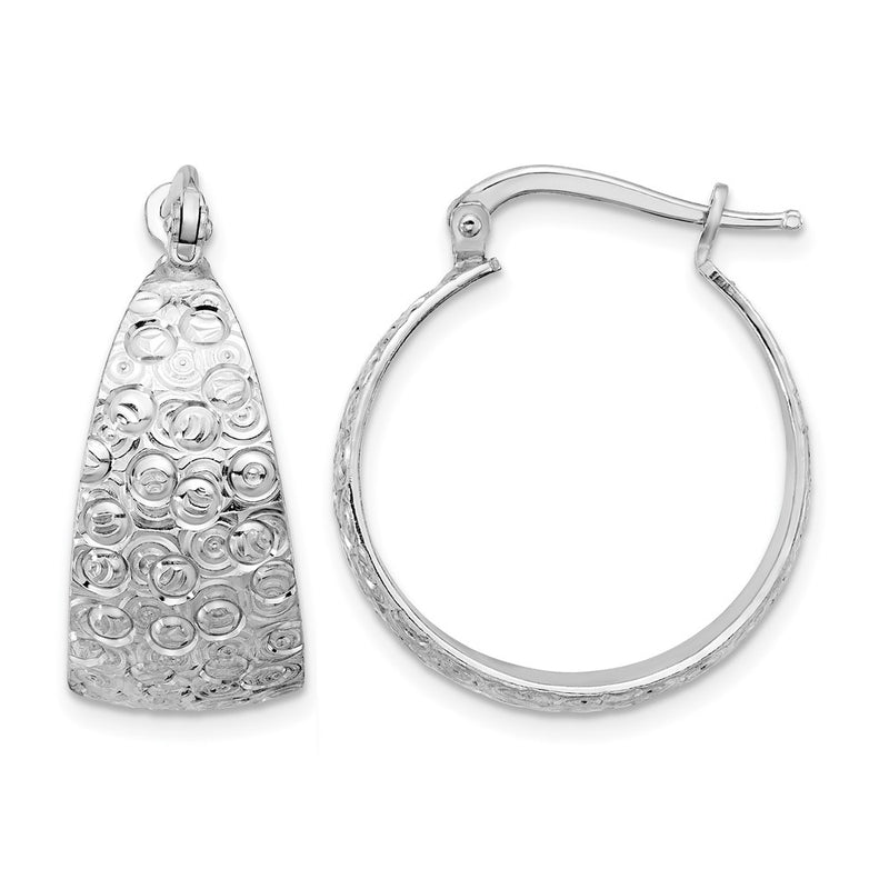 Sterling Silver Rhodium Plated Textured Hoop Earrings