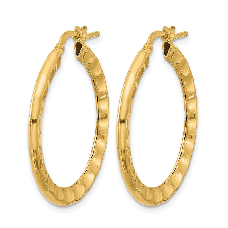 Gold Plated Sterling Silver Polished/Hammered Hoop Earrings