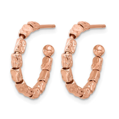 Rose Plated Sterling Silver Gold Plat Polished/Hammered J Hoop Earrings