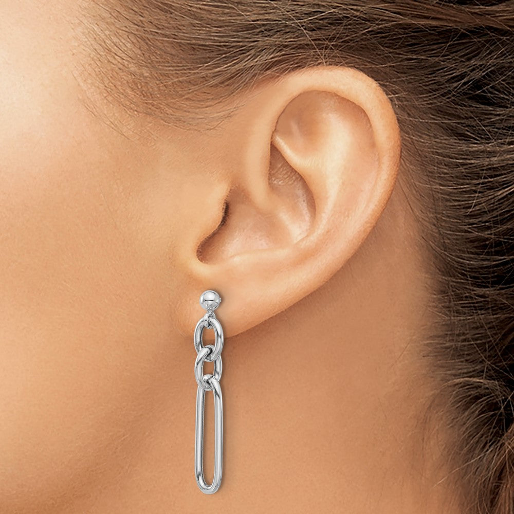 Sterling Silver Rh Plated Polished Fancy Link Post Dangle Earrings