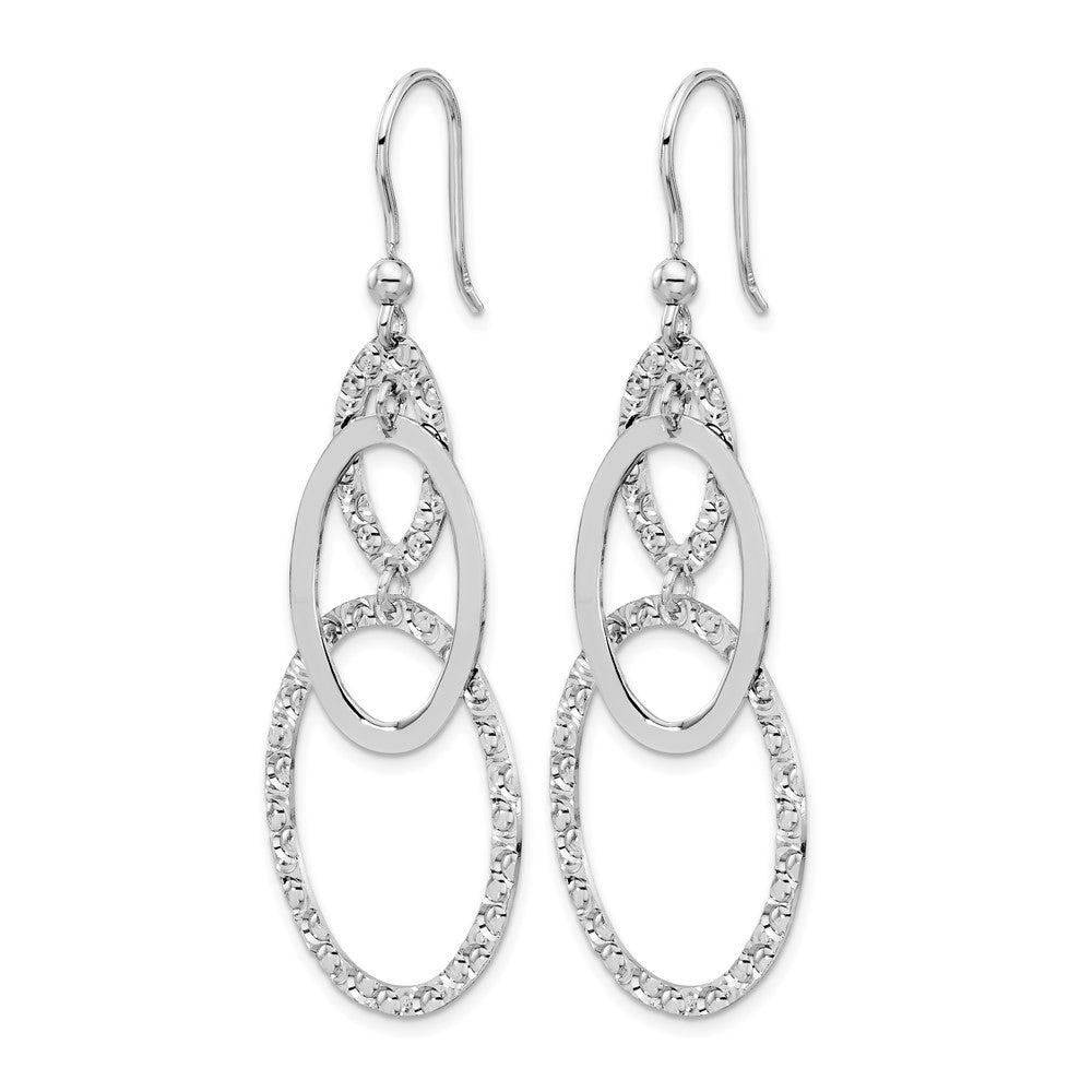 Sterling Silver Rh Plated Polished/Textured Ovals Dangle Earrings