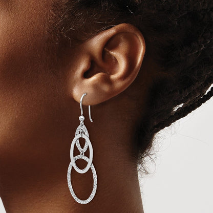 Sterling Silver Rh Plated Polished/Textured Ovals Dangle Earrings