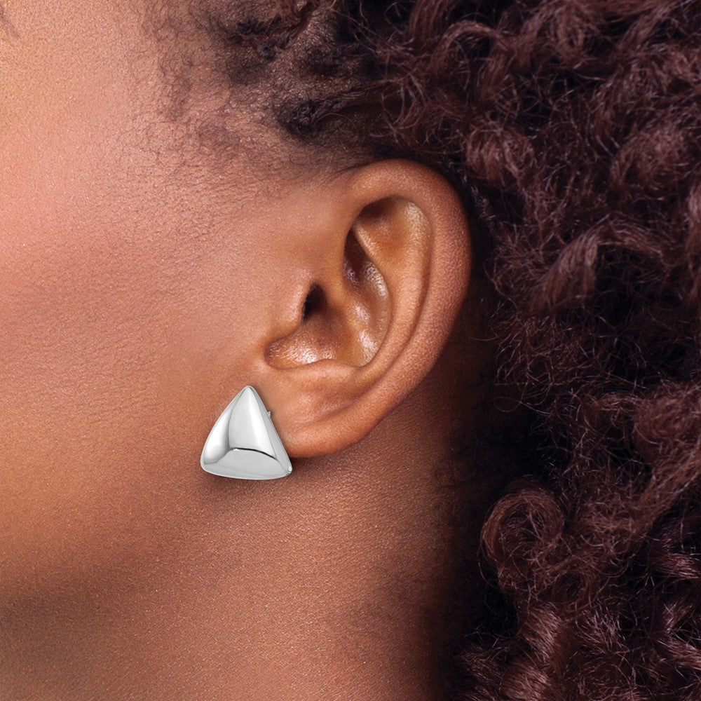 Sterling Silver Rh Plated Polished Hollow Triangle Post Earrings