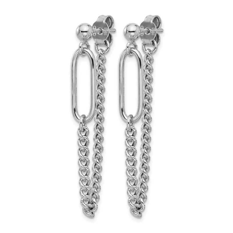 Sterling Silver Rhodium Plated Post Chain Dangle Earrings