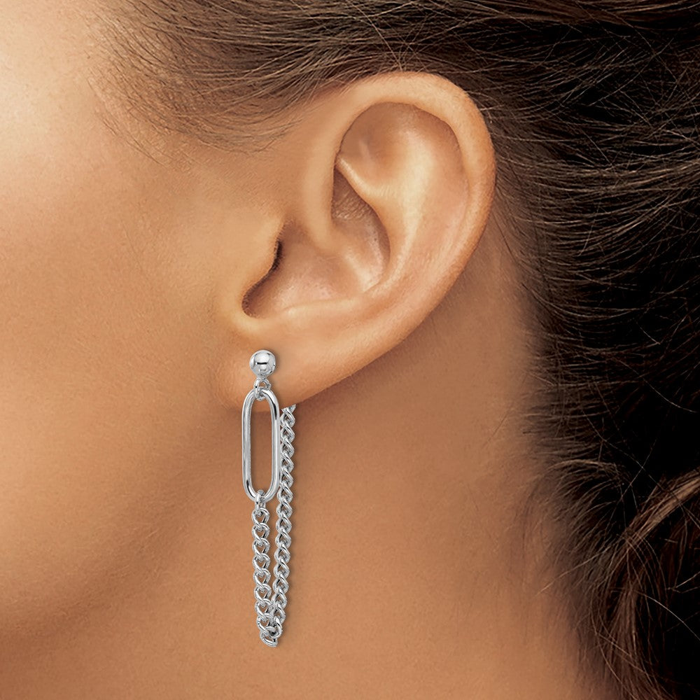Sterling Silver Rhodium Plated Post Chain Dangle Earrings