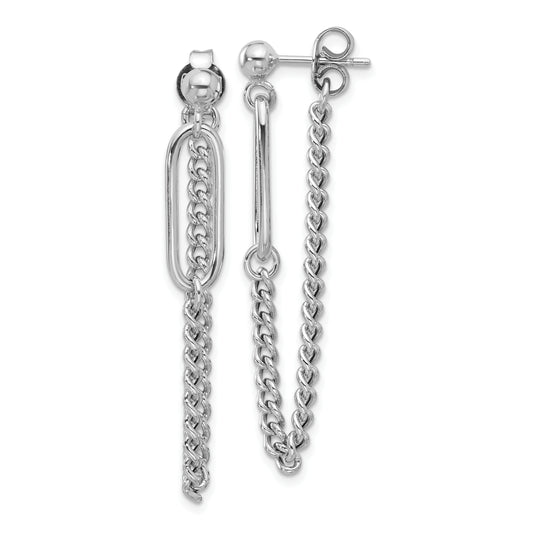 Sterling Silver Rhodium Plated Post Chain Dangle Earrings