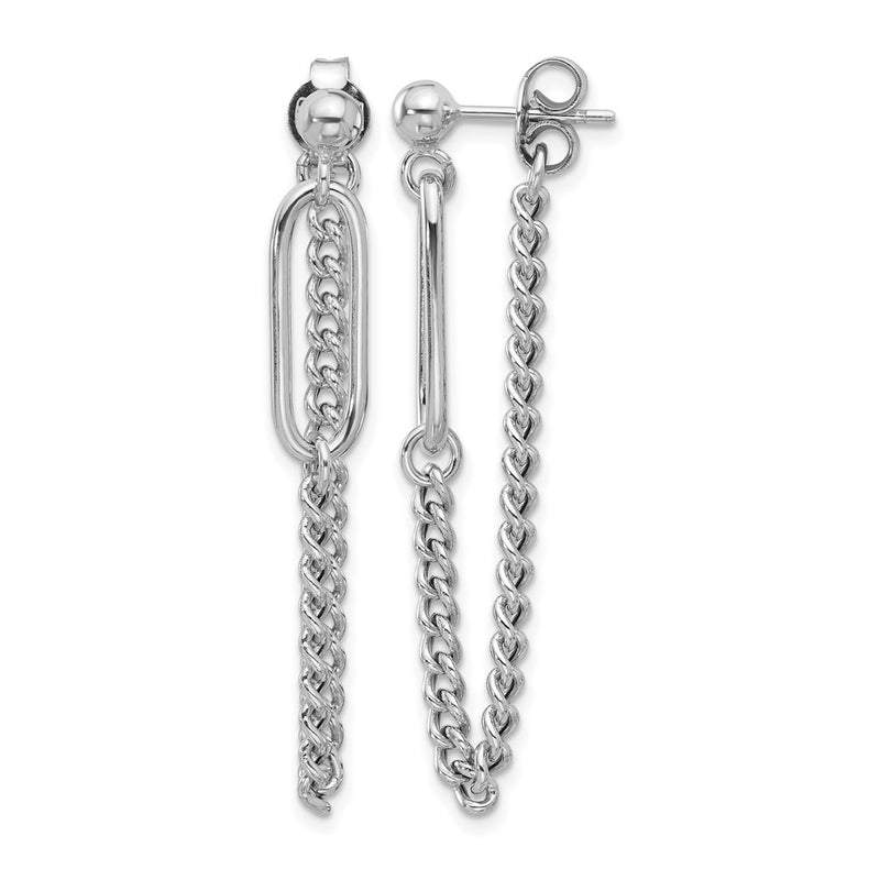 Sterling Silver Rhodium Plated Post Chain Dangle Earrings