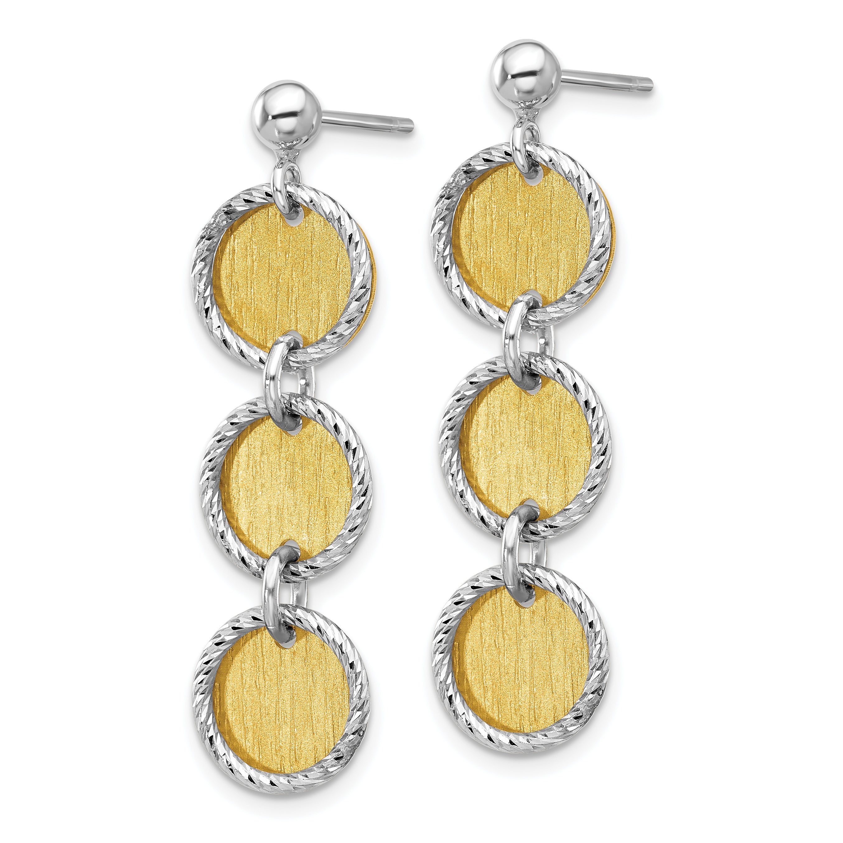 Sterling Silver Ss Rhodium/Gold Plated Polished/Brushed Circles Dangle Earrings