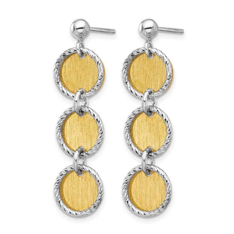 Sterling Silver Ss Rhodium/Gold Plated Polished/Brushed Circles Dangle Earrings