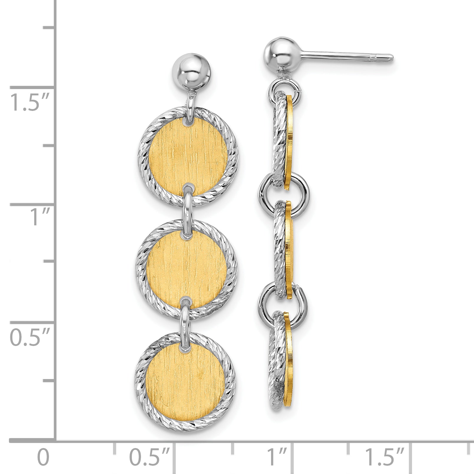 Sterling Silver Ss Rhodium/Gold Plated Polished/Brushed Circles Dangle Earrings