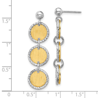 Sterling Silver Ss Rhodium/Gold Plated Polished/Brushed Circles Dangle Earrings