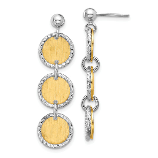 Sterling Silver Ss Rhodium/Gold Plated Polished/Brushed Circles Dangle Earrings